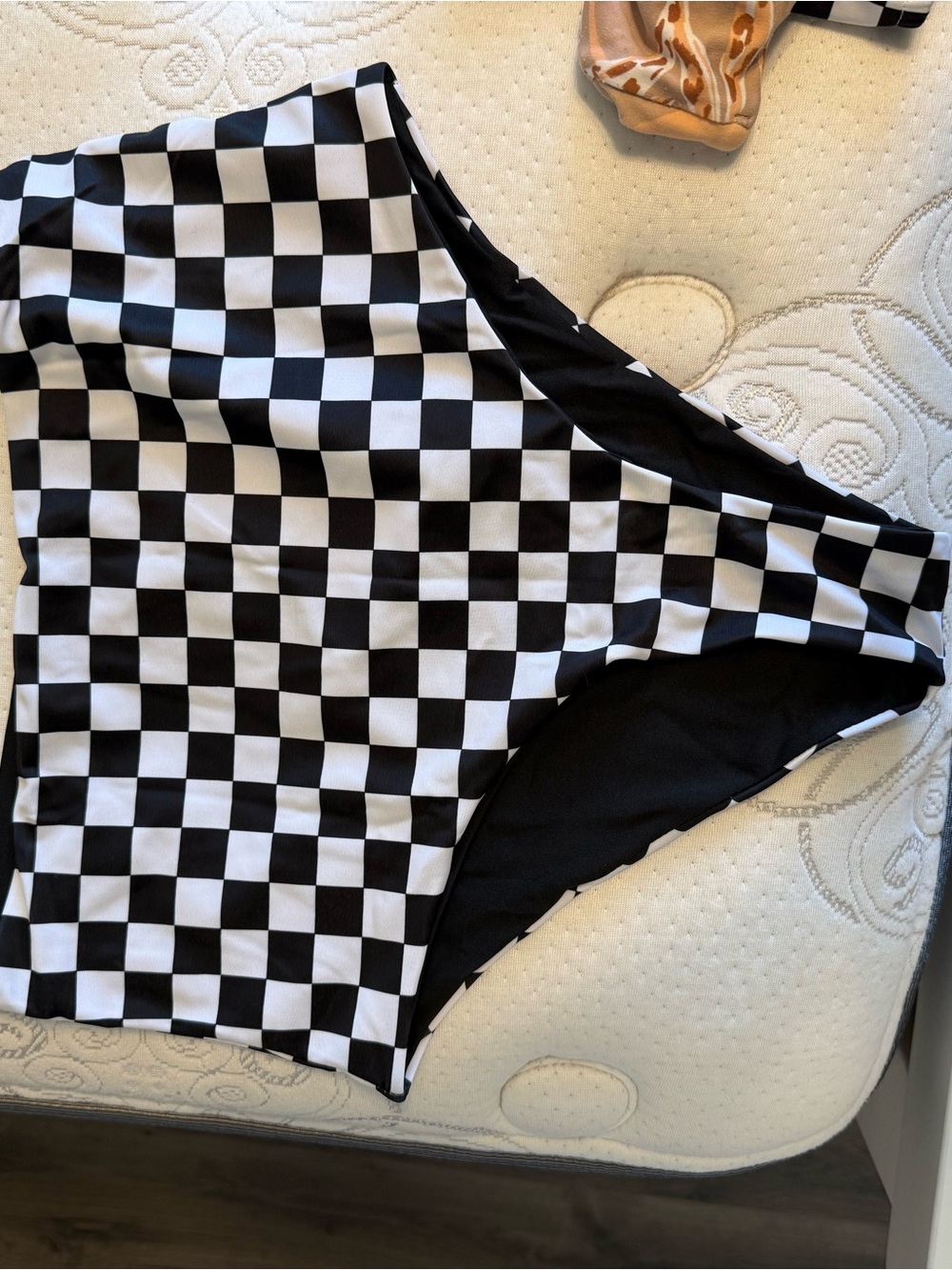 Black and White Checkered High-Waist Bikini Bottom